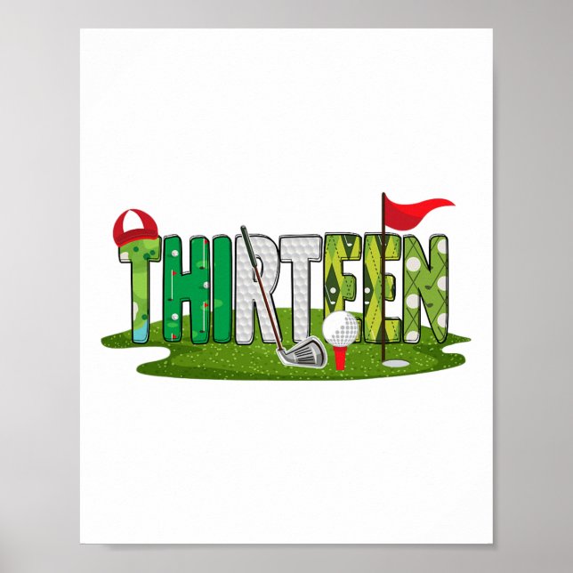 Poster 13 Birthday Golf Theme 13 Anos Crianças Esportes P (Frente)