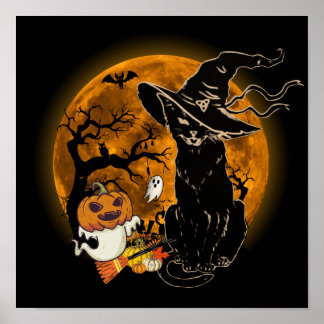 Poster 13 Fantasia de Halloween Assustadora Gata Preta Br