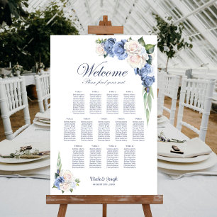 Poster 13 Mesa Carta de Assentos Floral Rosa Azul e Branc