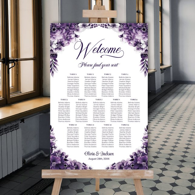 Poster 13 Mesa Carta de Assentos Floral Roxo Casamento (Criador carregado)