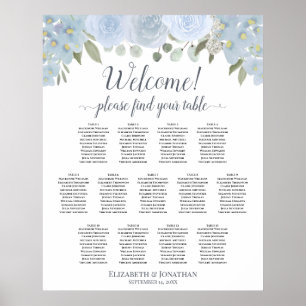 Poster 13 Table Dusty Blue Floral Wedding Seating Chart