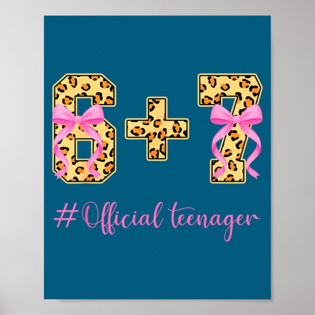 Poster 13th Birthday Girl Nk Coquette Bow Leopard 6+7 Yea (Frente)