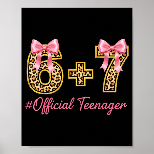 Poster 13th Birthday Girl Nk Coquette Bow Leopard 6+7 Yea (Frente)
