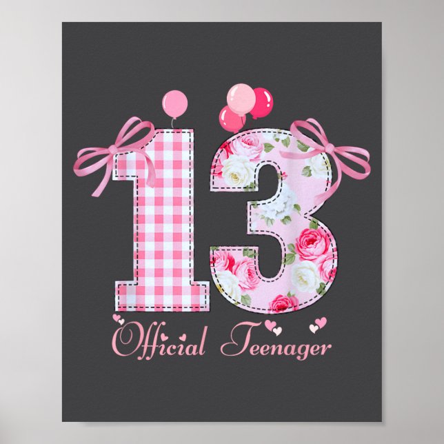Poster 13th Birthday Teenager Coquette Bow 13 Year Old  (Frente)