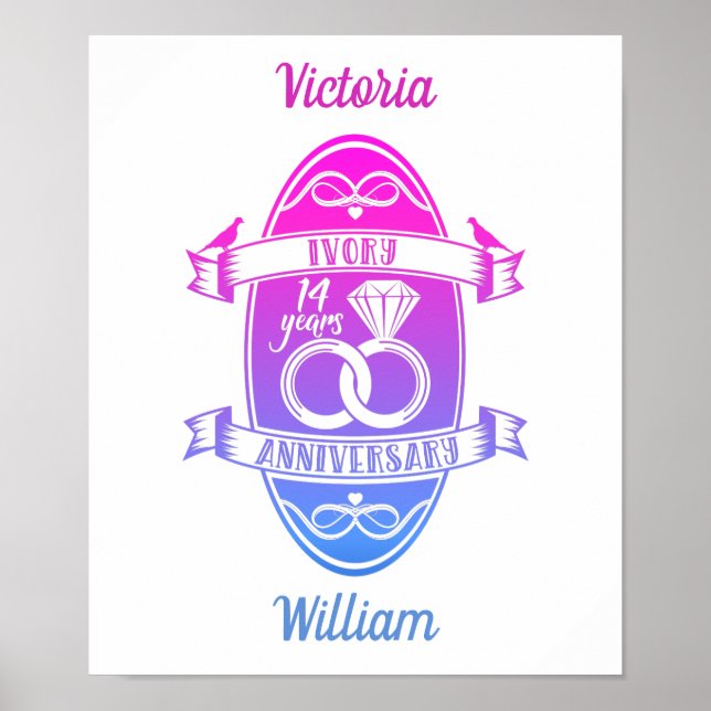 Poster 14 anos de 14 de casamento tradicional de marfim (Frente)