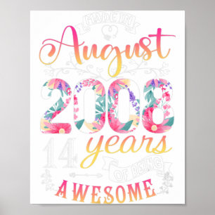 Poster 14 Birthday Flowers Gift for Girls Nascer em Augus