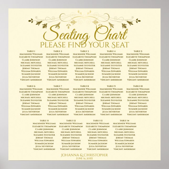 Poster 14 Gráfico de Assentos de Casamentos de Creme Dour (Frente)