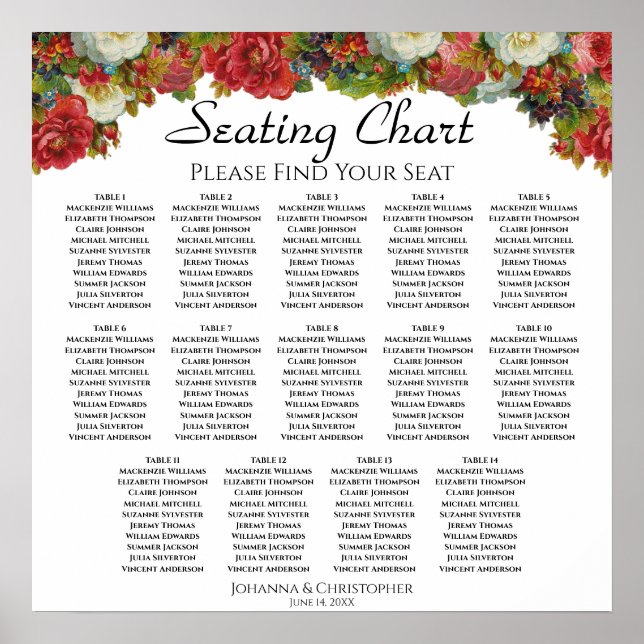 Poster 14 Gráfico de Assentos Florais De Casamentos De Me (Frente)