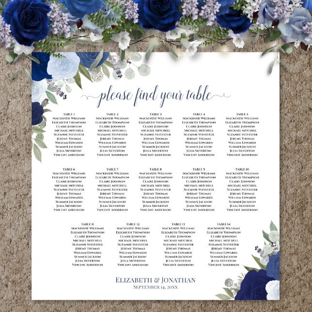 Poster 14 Mesa Carta de Assentos de Casamento Floral Boho (In Situ on Wall with Flowers)
