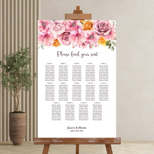 Poster 14 Mesa Carta de Assentos de Casamento Floral Rosa