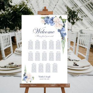 Poster 14 Mesa Carta de Assentos Floral Rosa Azul e Branc
