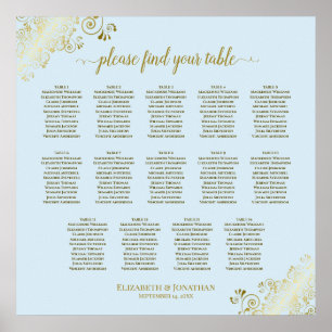 Poster 14 Table Powder Blue & Gold Wedding Seating Chart