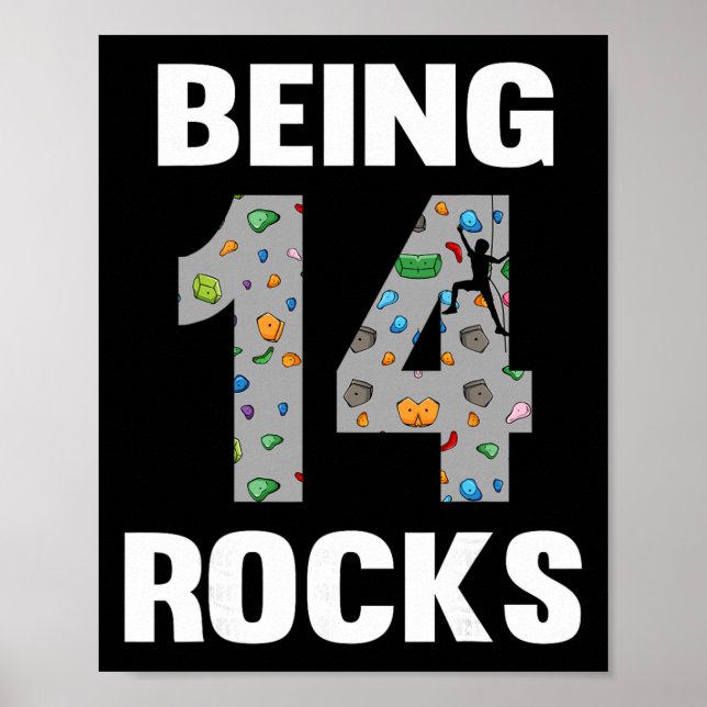 Poster 14 Year Old Rock Climber Birthday 14th Climber Bei (Frente)