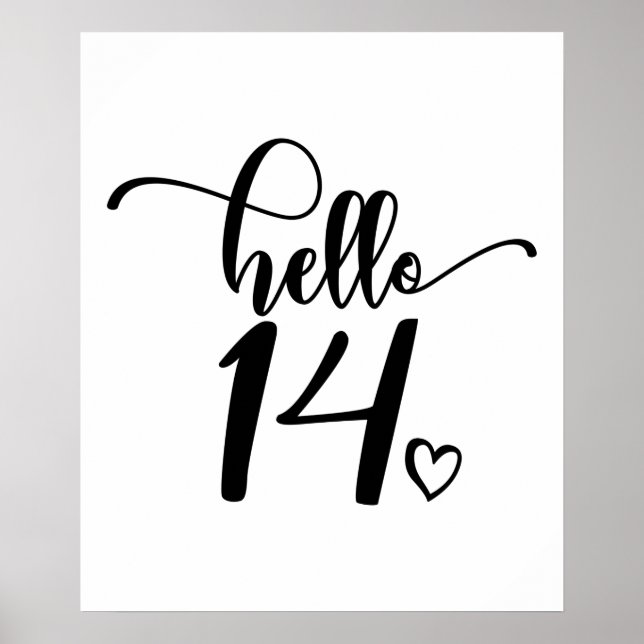 Poster 14th Birthday Women Hello 14 Cute 14 Years Old (Frente)