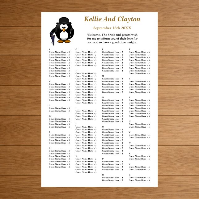 Poster 150 Gráfico de Assentos de Casamento com Pinguim D (Criador carregado)