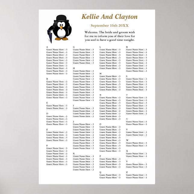 Poster 150 Gráfico Sentado de Casamento Penguin Greeter E (Frente)