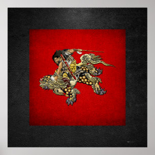 Poster [150] Hokusai - Shoki Riding Shishi Lion