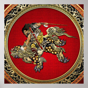 Pôster [150] Hokusai - Shoki Riding Shishi Lion