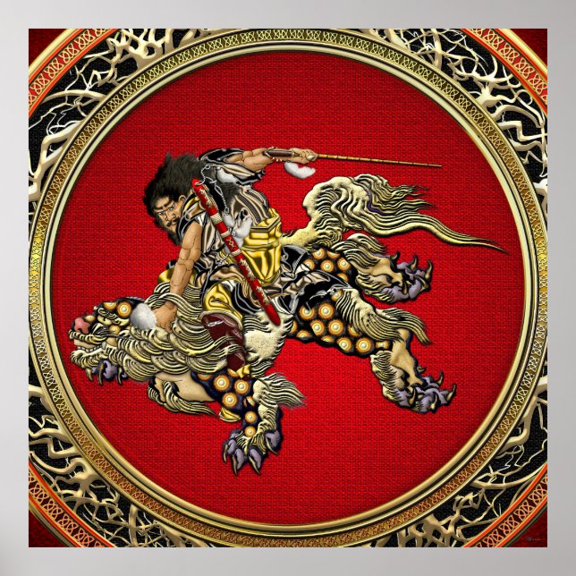 Pôster [150] Hokusai - Shoki Riding Shishi Lion (Frente)