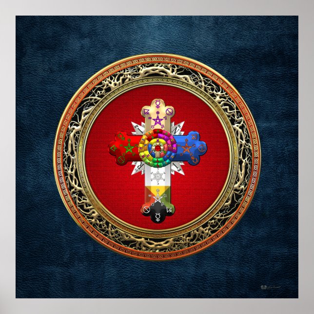 Poster [150] Rosy Cross (Rosa Croix) em Vermelho e Dourad (Frente)