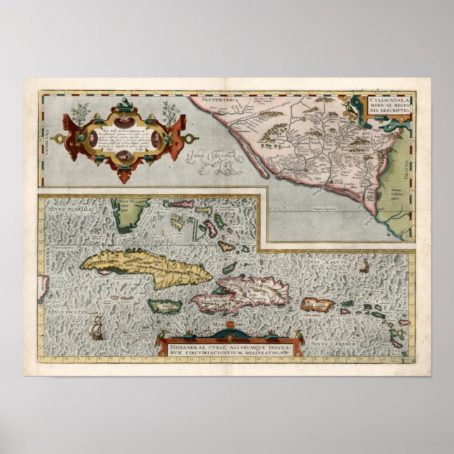 Pôster 1579 Mapa das Ilhas de Caribe (Frente)