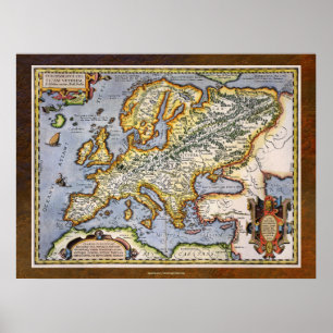 Pôster 1595 Mapa da Europa por Abraham Ortelius Cartograf