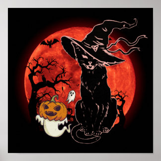 Poster 15 Fantasia de Gato Preto de Halloween Retrô de Br