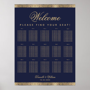 Poster 15 Mesa Carta de Assentos Azul Marinho Dourado Ele