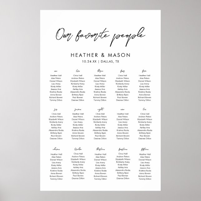 Poster 15 Mesas Nossa Sede De Casamento Pessoas Favorita (Frente)