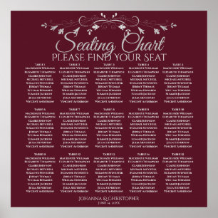 Poster 15 Table Elegant Burgundy Wedding Seating Chart