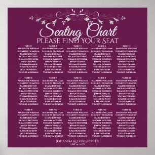 Poster 15 Table Elegant Magenta Wedding Seating Chart