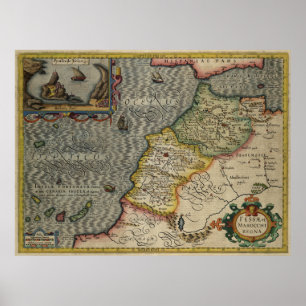Poster 1606 Mapa Fez e o Reino de Marrocos por Hondius