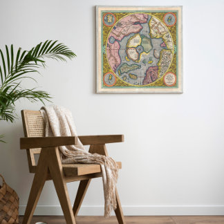 Poster 1606 Mapa Mercator Hondius do Ártico