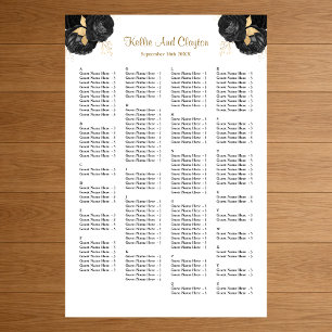 Poster 160 Black And Gold Floral Wedding Seating Chart