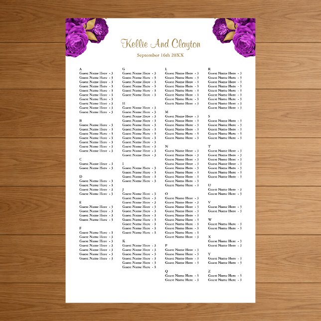 Poster 160 Gráfico de Assentos de Casamento Floral Roxo e (Criador carregado)