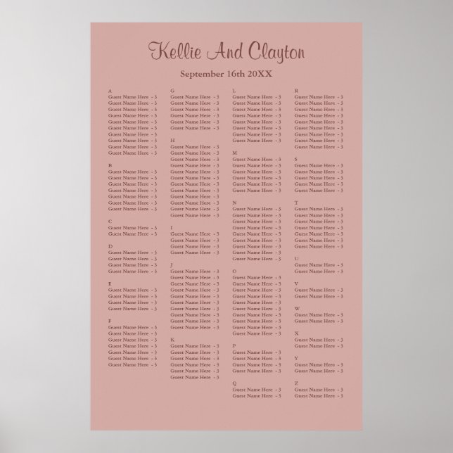 Poster 160 Gráfico de Assentos Simples de Casamento de Ro (Frente)