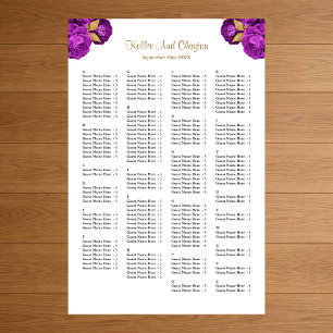 Poster 160 Mapa de Assentos de Casamento Floral Roxo e Do