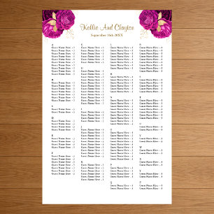 Poster 160 Pink And Gold Floral Wedding Seating Chart