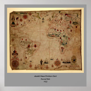 Pôster 1633 Atantic Ocean Portolan Chart - Pascarbonet Ro
