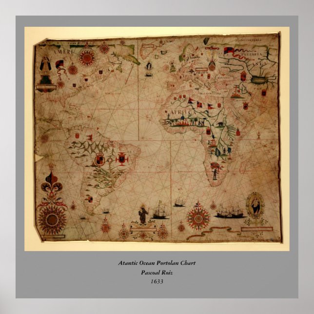 Pôster 1633 Atantic Ocean Portolan Chart - Pascarbonet Ro (Frente)