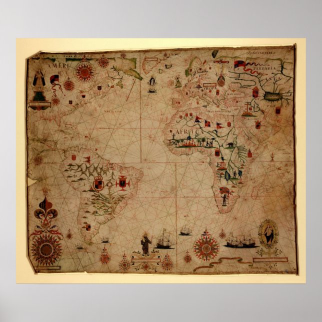 Pôster 1633 Atantic Ocean Portolan Chart - Pascarbonet Ro (Frente)