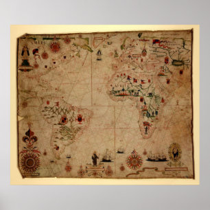 Pôster 1633 carta de Portolan do oceano de Atantic -