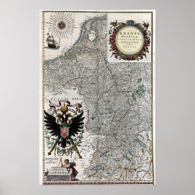 Poster 1634 Mapa do Reno e do Mosela (Frente)