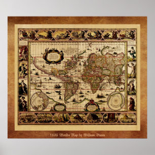 Poster 1635 do mapa de Velho Mundo