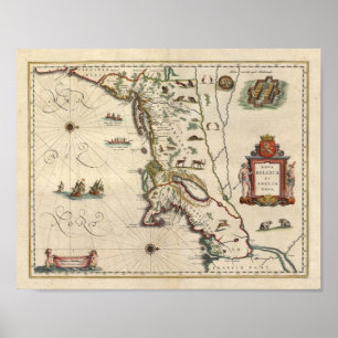 Pôster 1640 mapa "nova Belgica e nova de Anglia "