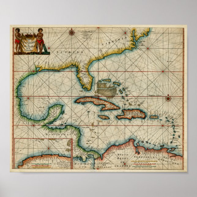 Poster 1666 Gráfico de Caribe (Frente)