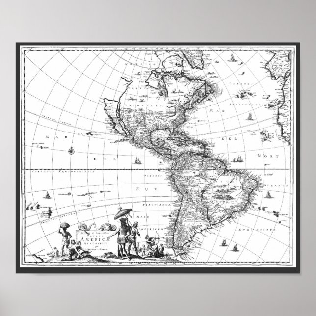 Pôster 1671 Mapa Totius Americae Descrição (Frente)