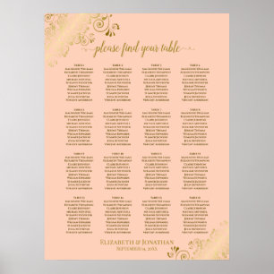 Poster 16 Mesa Coral Peach & Dourado Casamento