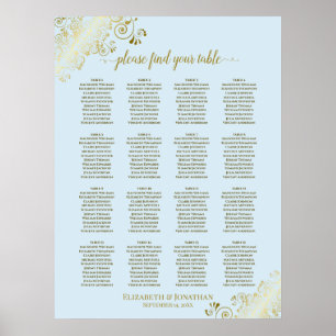 Poster 16 Mesa Pó Gráfico de Casamento Azul e Dourado