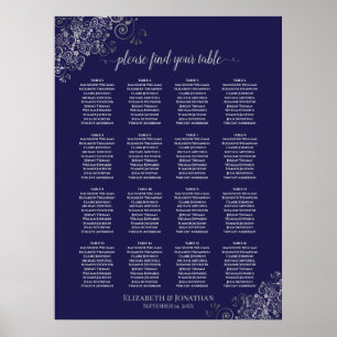 Poster 16 Mesa Prata no Marinho Blue Wedding Seating Char